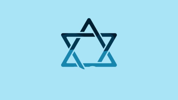 Blue Star David Icon Isolated Blue Background Jewish Religion Symbol — Vídeos de Stock