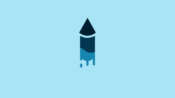 蓝色烟火火箭图标隔离在蓝色背景 有趣派对的概念 爆炸物烟火符号 4K视频运动图形动画 — 图库视频影像