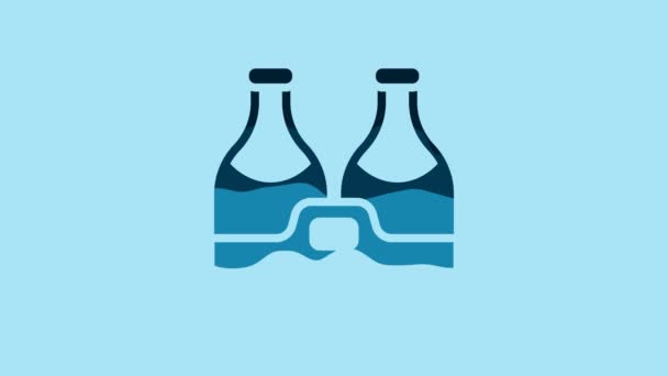Blue Champagne Bottle Icon Isolated Blue Background Merry Christmas Happy — Vídeo de Stock