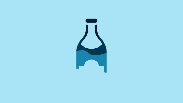 Blue Champagne Bottle Icon Isolated Blue Background Merry Christmas Happy — Stockvideo