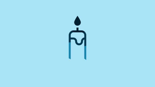 Blue Burning Candle Candlestick Icon Isolated Blue Background Cylindrical Candle — Vídeo de Stock