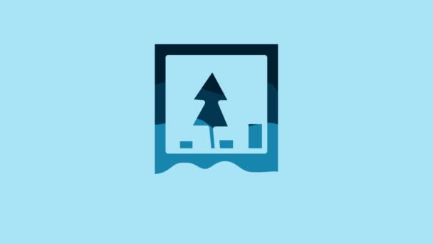 青の背景に隔離された青のクリスマスのポストカードアイコン メリークリスマスとハッピーニューイヤー 4Kビデオモーショングラフィックアニメーション — ストック動画