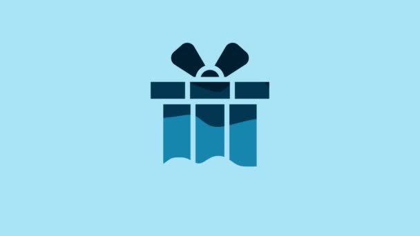 Blue Gift Box Icon Isolated Blue Background Merry Christmas Happy — Αρχείο Βίντεο