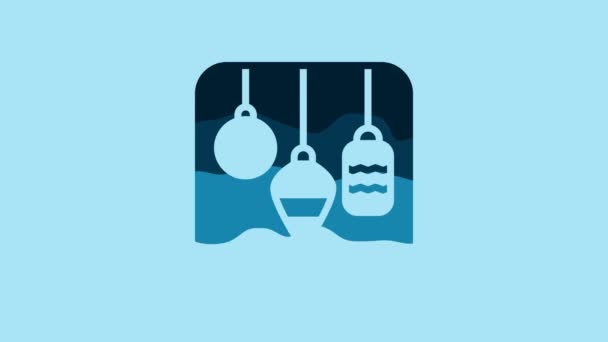 Blue Christmas Lights Icon Isolated Blue Background Merry Christmas Happy — Stockvideo