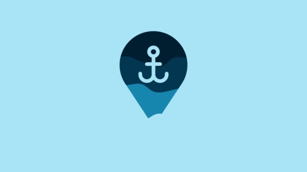 Blue Map Pointer Anchor Icon Isolated Blue Background Video Motion — Stockvideo