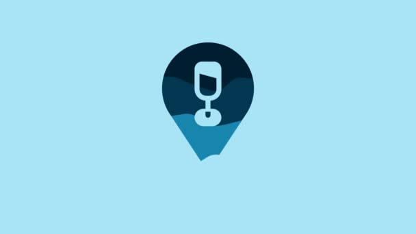青色の背景に隔離されたブルーアルコールやビールバーの場所のアイコン クラブ バーのシンボル 4Kビデオモーショングラフィックアニメーション — ストック動画