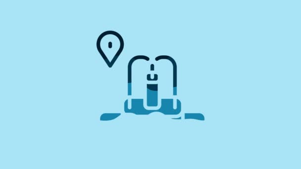 Blue Location Fountain Icon Isolated Blue Background Video Motion Graphic — Vídeos de Stock