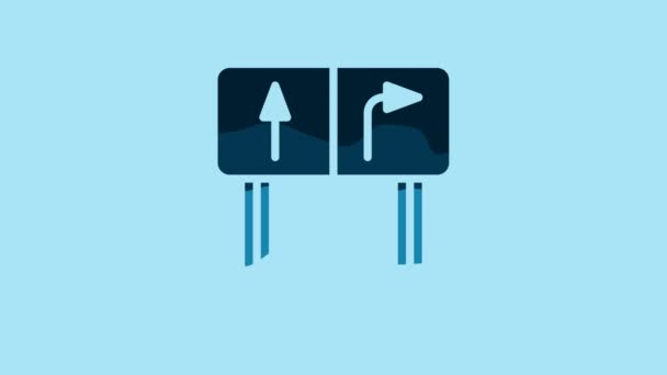 Blue Road Traffic Sign Signpost Icon Isolated Blue Background Pointer — Wideo stockowe