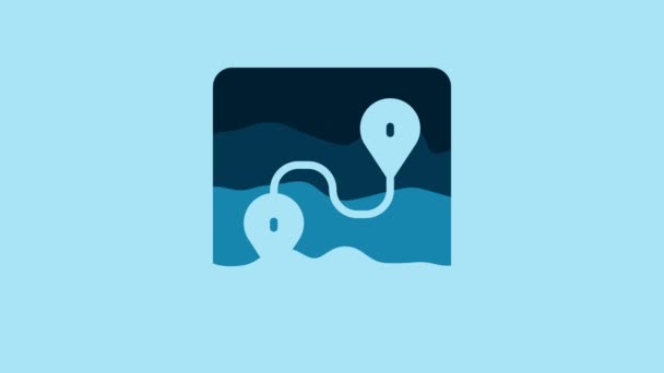 Blue Route Location Icon Isolated Blue Background Map Pointer Sign — Vídeo de Stock