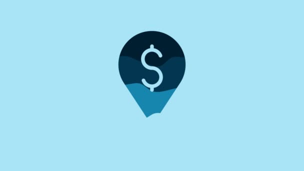 Blue Cash Location Pin Icon Isolated Blue Background Pointer Dollar — Stockvideo