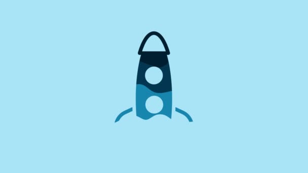 Blue Rocket Ship Icon Isolated Blue Background Space Travel Video — Vídeos de Stock