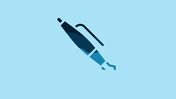 蓝泉钢笔笔尖图标孤立在蓝色背景 Pen工具标志 4K视频运动图形动画 — 图库视频影像