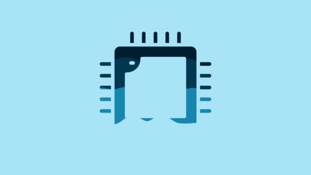 Blue Computer Processor Microcircuits Cpu Icon Isolated Blue Background Chip — Stok Video