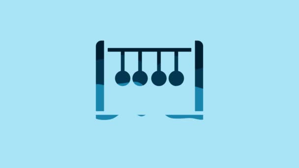 Blue Pendulum Icon Isolated Blue Background Newtons Cradle Video Motion — Video Stock