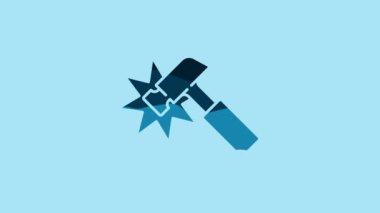 Blue Hammer icon isolated on blue background. Tool for repair. 4K Video motion graphic animation .