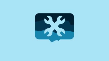 Blue Location with wrench spanner icon isolated on blue background. Adjusting, service, setting, maintenance, repair, fixing. 4K Video motion graphic animation .