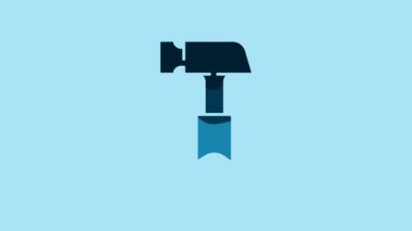 Blue Hammer icon isolated on blue background. Tool for repair. 4K Video motion graphic animation .