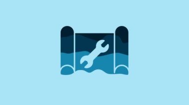 Blue Graphing paper for engineering and wrench icon isolated on blue background. 4K Video motion graphic animation .