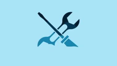 Blue Screwdriver and wrench spanner tools icon isolated on blue background. Service tool symbol. 4K Video motion graphic animation .