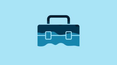 Blue Toolbox icon isolated on blue background. Tool box sign. 4K Video motion graphic animation .
