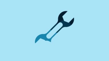 Blue Wrench spanner icon isolated on blue background. 4K Video motion graphic animation .