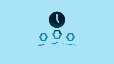 Blue Time Management icon isolated on blue background. Clock and gear sign. Productivity symbol. 4K Video motion graphic animation .