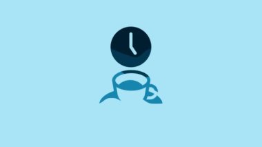 Blue Coffee time icon isolated on blue background. 4K Video motion graphic animation .