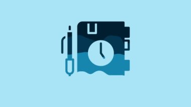 Blue Daily paper notepad icon isolated on blue background. 4K Video motion graphic animation .