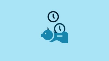 Blue Piggy bank with coin icon isolated on blue background. Icon saving or accumulation of money, investment. 4K Video motion graphic animation .