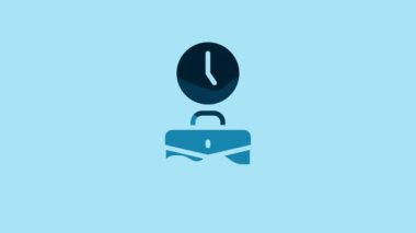 Blue Work time icon isolated on blue background. Office worker. Working hours. Business briefcase. 4K Video motion graphic animation .