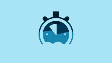 Blue Stopwatch icon isolated on blue background. Time timer sign. Chronometer sign. 4K Video motion graphic animation .