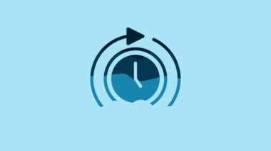 Blue Clock with arrow icon isolated on blue background. Time symbol. Clockwise rotation icon arrow and time. 4K Video motion graphic animation .