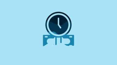Blue Time is money icon isolated on blue background. Money is time. Effective time management. Convert time to money. 4K Video motion graphic animation .