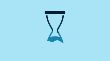 Blue Old hourglass with flowing sand icon isolated on blue background. Sand clock sign. Business and time management concept. 4K Video motion graphic animation .