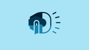 Blue Bicycle head lamp icon isolated on blue background. Cycling road sport night ride light. 4K Video motion graphic animation .