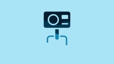Blue Action extreme camera icon isolated on blue background. Video camera equipment for filming extreme sports. 4K Video motion graphic animation .
