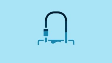 Blue Bicycle lock U shaped industrial icon isolated on blue background. 4K Video motion graphic animation .