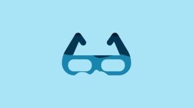 Blue Sport cycling sunglasses icon isolated on blue background. Sport glasses icon. 4K Video motion graphic animation .