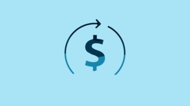 Blue Financial growth and dollar coin icon isolated on blue background. Increasing revenue. 4K Video motion graphic animation .
