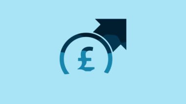 Blue Financial growth and pound sterling coin icon isolated on blue background. Increasing revenue. 4K Video motion graphic animation .