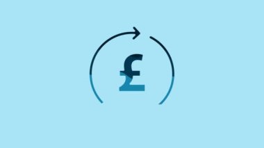 Blue Coin money with pound sterling symbol icon isolated on blue background. Banking currency sign. Cash symbol. 4K Video motion graphic animation .
