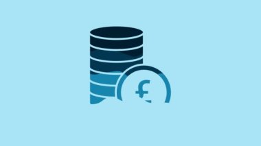 Blue Coin money with pound sterling symbol icon isolated on blue background. Banking currency sign. Cash symbol. 4K Video motion graphic animation .