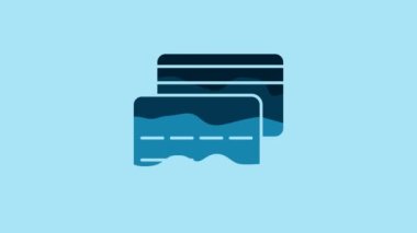 Blue Credit card icon isolated on blue background. Online payment. Cash withdrawal. Financial operations. Shopping sign. 4K Video motion graphic animation .