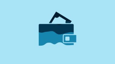 Blue Wallet with stacks paper money cash icon isolated on blue background. Purse icon. Cash savings symbol. 4K Video motion graphic animation .