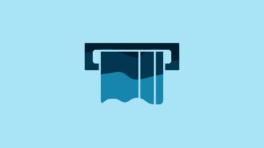 Blue Credit card inserted in card reader icon isolated on blue background. ATM cash machine. 4K Video motion graphic animation .