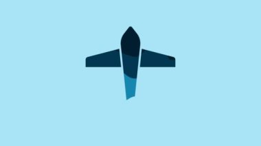 Blue Jet fighter icon isolated on blue background. Military aircraft. 4K Video motion graphic animation .