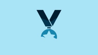Blue Military reward medal icon isolated on blue background. Army sign. 4K Video motion graphic animation .