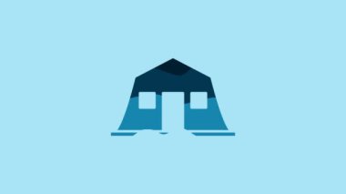 Blue Military barracks station icon isolated on blue background. Airstrikes architecture army. 4K Video motion graphic animation .