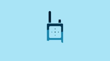 Blue Walkie talkie icon isolated on blue background. Portable radio transmitter icon. Radio transceiver sign. 4K Video motion graphic animation .