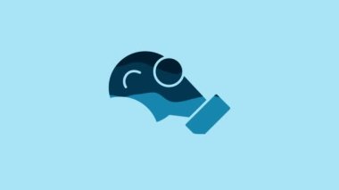 Blue Gas mask icon isolated on blue background. Respirator sign. 4K Video motion graphic animation .
